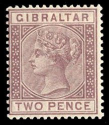 Gibraltar #12 Cat$35, 1886 2p brown violet, lightly hinged