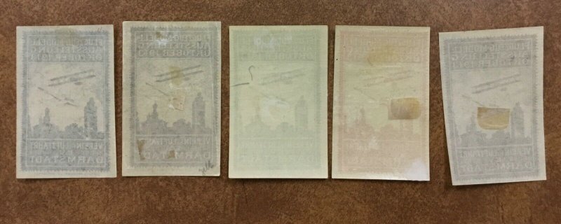 Germany 1913 Darmstadt Air Show 5 Cinderellas Poster Stamp labels w/  biplanes