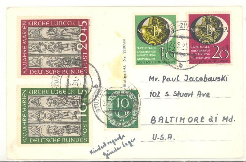Germany #B316- 19  two sets on picture post card to USA  VF 