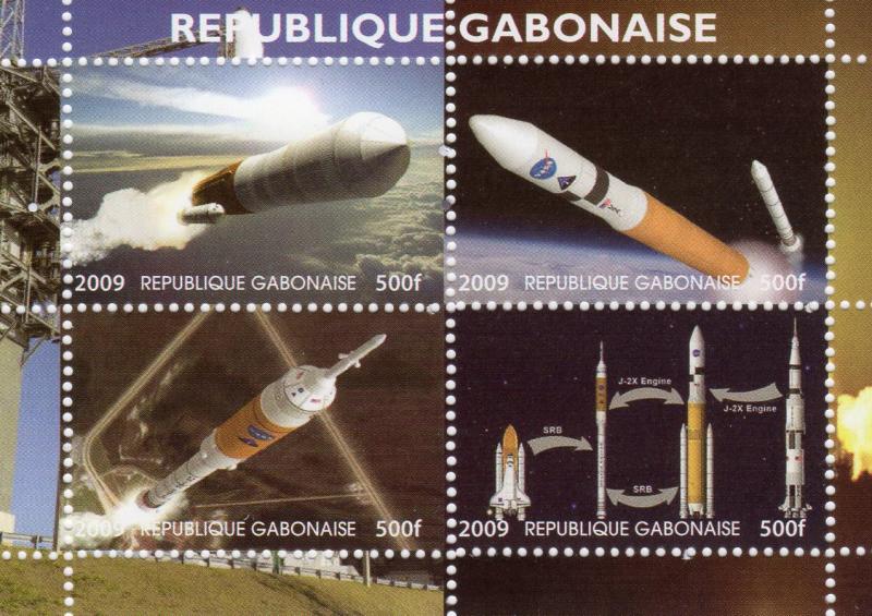 Gabon 2009  NASA lunar program Constellation and Ares Space Shlt (4) Perforated