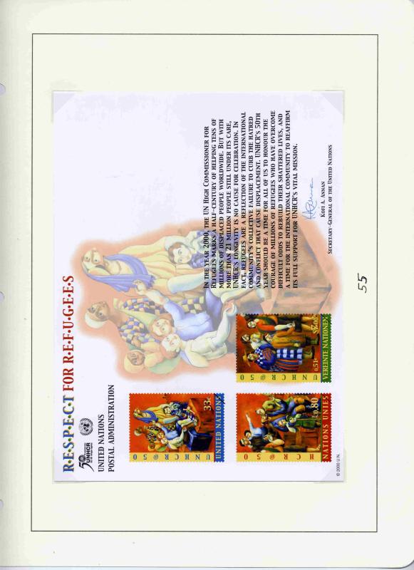 SCOTT SC55 United Nations Souvenir Card   RESPECT FOR REFUGEES   2000