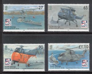 SOUTH GEORGIA 2009 Naval Aviation Centenary; Scott 376-79, SG 463-66; MNH