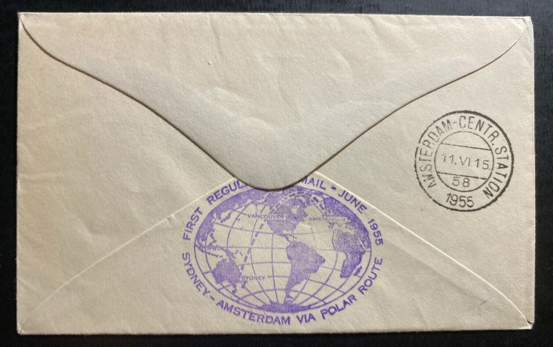 1955 Sydney Australia First Flight Cover FFC To Amsterdam Netherlands Polar Rout