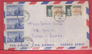25 cen airmail rate to KOREA with receivers Canada cover 1963
