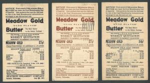 1931 Lincoln NE Meadow Gold Butter & Cheese Set Of 6 Different W/Changing Prices