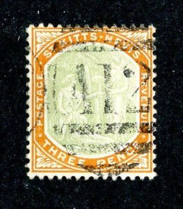 1906 St Kitts Sc# 18 used cv.$3 ( 8323 BCXX )