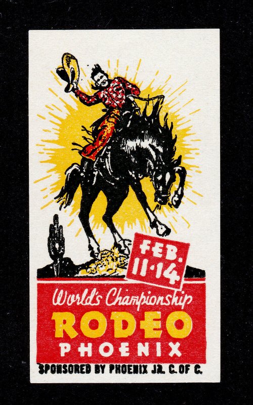 WORLD'S CHAMPIONSHIP RODEO - PHOENIX AZ FEB. 11-14, 1937 COWBOY ON BUCKING HORSE