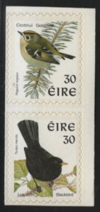 Ireland 1998-99 MNH Sc 1115a 30p Blackbird, Goldcrest Perf 9 x 9.5 Pair