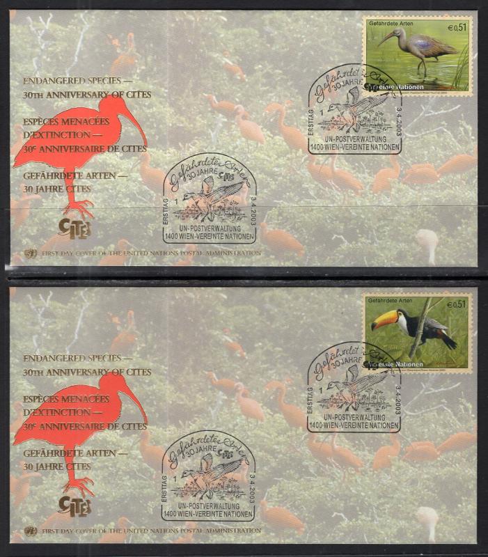 UN Vienna 329-332 Birds UN Postal Administration Set of Four U/A FDCs