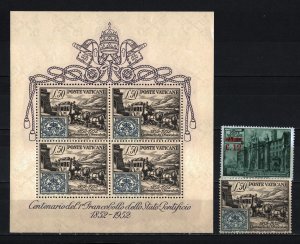 VATICAN 1952 COMPLETE YEAR SET OF 2 STAMPS & S/S MNH