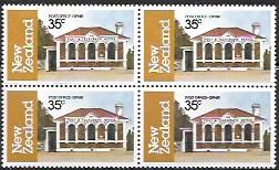New Zealand #747 MNH Block.  Post Office - Ophir.  Structures
