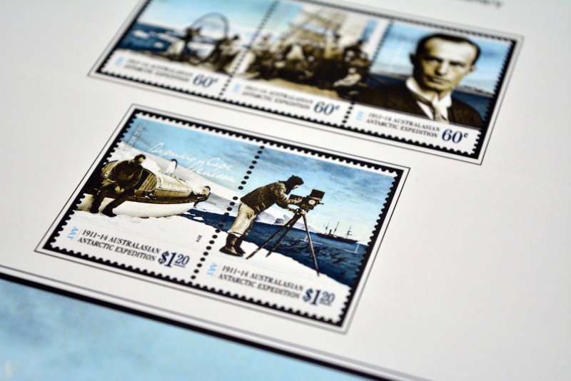 COLOR PRINTED AUSTRALIAN ANTARCTIC 1957-2024 STAMP ALBUM PAGES (52 illus. pages)
