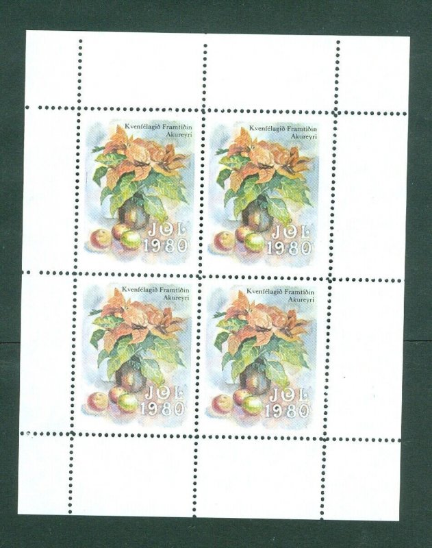 Iceland. Christmas Sheet 1980  MNH. Akureyri Association. Christmas Flower 