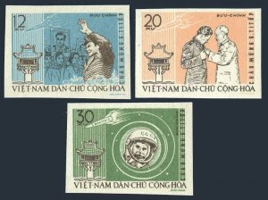 Viet Nam 211-213 imperf, MNH. Mi 217B-219B. Gherman Titov, cosmonaut.Visit 1962.