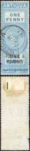 Antigua QV One Penny Fiscal opt Postage and Revenue Unlisted in SG or Barefoot