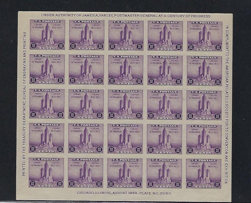 US #731 1933 AMERICAN PHILATELIC SOCIETY 3C (PURPLE)  -MINT NEVER  HINGED