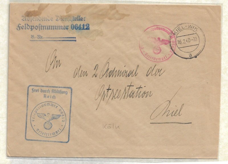 WW2: German Naval Feldpost: M-06412 KMS Koln 2/15/1940 (54717)