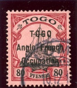 Togo 1914 KGV 80pf black & carmine/rose very fine used. SG H9. Sc 43.