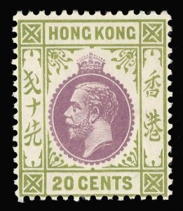 Hong Kong 1912 KGV 20c purple & sage-green superb MNH. SG 107. Sc 116.