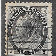 Canada #74  1/2c Queen Victoria black  (U) CV $2.75