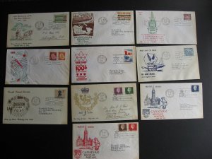 Canada 10 1960s era FDC rarer cachet, some toning, 5 have stuck flaps see pics