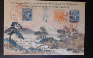 1935 Japan Karl Lewis Hand Painted Cover to Baltimore MD Usa Mount Fuji Fujiyama