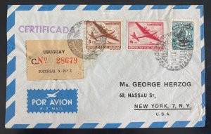 1949 Uruguay Airmail Certificated Cover To New York USA