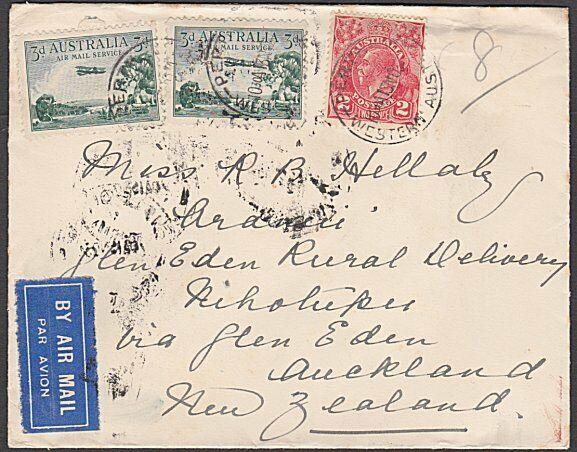 AUSTRALIA 1934 airmail cover Perth via Melbourne to New Zealand............55125