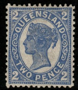 QUEENSLAND SG234a 1897 2d BLUE CRACKED PLATE MTD MINT