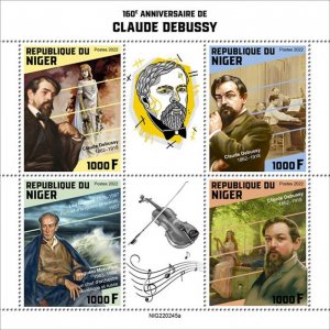 NIGER - 2022 - Claude Debussy - Perf 4v Sheet - Mint Never Hinged