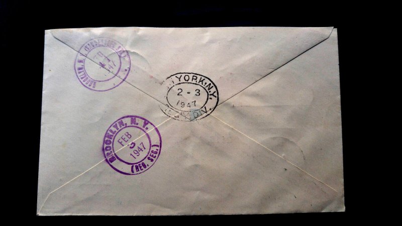 ZANZIBAR 1947 “REGISTERED” 1ST DAY COVER TO USA RECEIVING CANCEL
