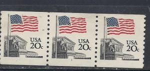 US#1895  20c Flag   strip of 3 Plate# 1  (MNH) CV $2.25