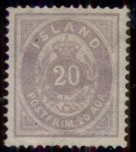 ICELAND #13a (14a) 20aur light violet, og, LH, VF/XF, Nielsen cert, Scott $1,100