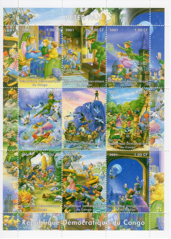 Peter Pan - Birds - Christmas 2001 Sheetlet (9) perforated MNH Zaire 2001