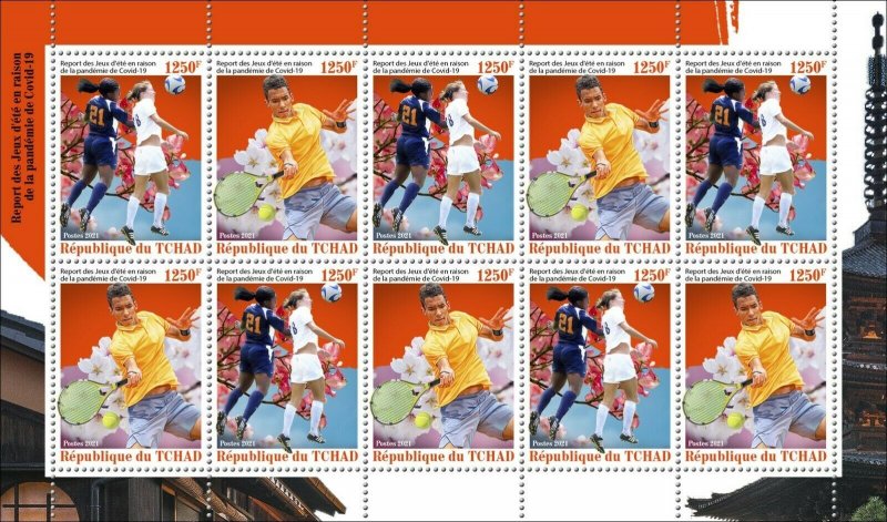 CHAD TCHAD 2021 SHEETLET OLYMPIC GAMES TENNIS FOOTBALL JAPAN PANDEMIC MNH-