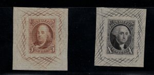 USA #1P1c #2P1c Very Fine Large Die Proofs On White Laid Paper