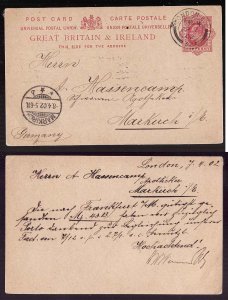 GB-#13866-cover-1p QV UPU post card to Germany-London Ap 7 1902