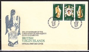 Br. Virgin Is., Scott cat. 337 a-c.  Elizabeth`s Coronation. First day cover.