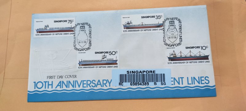 1978 SINGAPORE U/A REGISTERED FDC ON NEPTUNE ORIENT LINES STAMP SET STAMPS