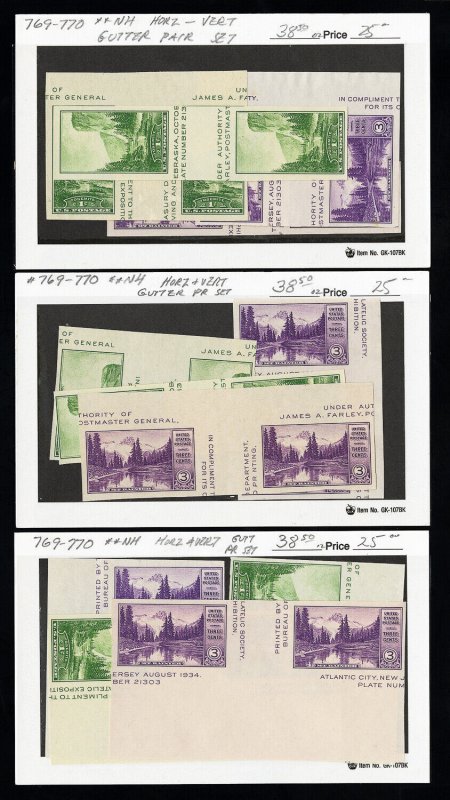 US Stamps # 769-70 MNH XF Lot Of 9 Gutter Pair Sets (36 Pairs) Scott Value $346