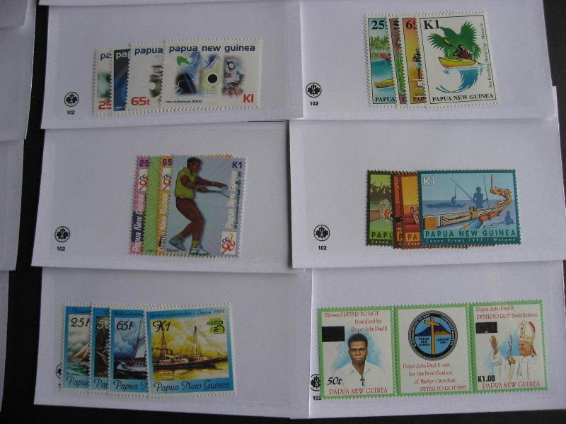 PAPUA NEW GUINEA 19 different MNH 1995-2000 era sets in sales cards,very topical 