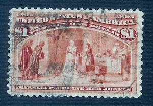 US #241 $1 COLUMBIAN EXPOSITION, SALMON, Used