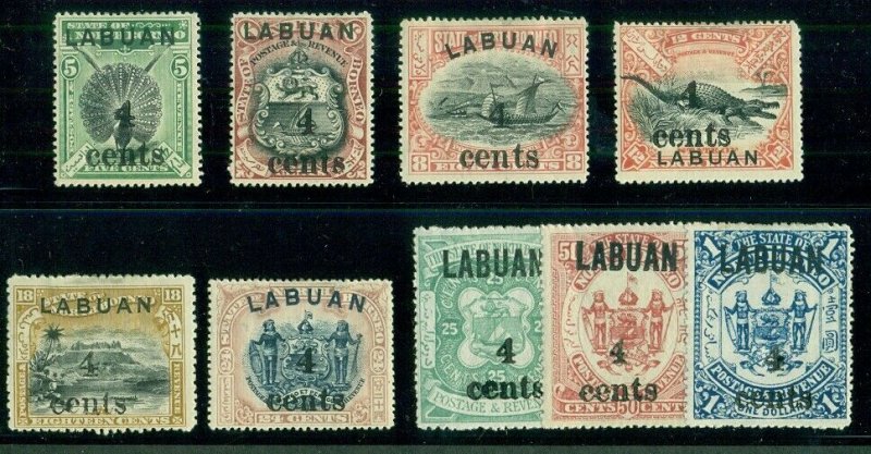 LABUAN #110-18, Complete Ovpt set, og, hinged, VF, Scott $235.25