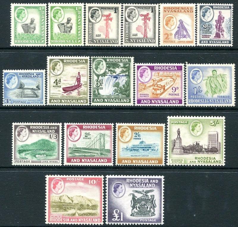 RHODESIA & NYASALAND-1959-62 Set to £1 Including the ½d and 1d Coil Stamps 