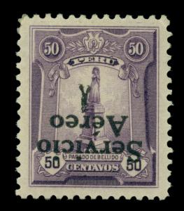 PERU 1927 AIRMAIL Overprinted  50c violet  Sc# C1a mint MLH - INVERTED OVERPRINT