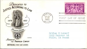 FDC 1953 SC #1022 Fleetwood Cachet - Boston, Mass - Single - J284