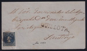 Chile 1858 10c Colon Cover Front QUILLOTA Straight-Line to Santiago