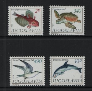 Yugoslavia   #1473-1476  MNH  1980  gunard ,  turtle ,  swallow ,  dolphin