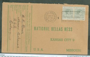 Bahamas  Two one penny stamps, postmarked Nassau, Bahamas, Addressed to Kansas City, MO, June 3, 1947, Pinholes at far right, In