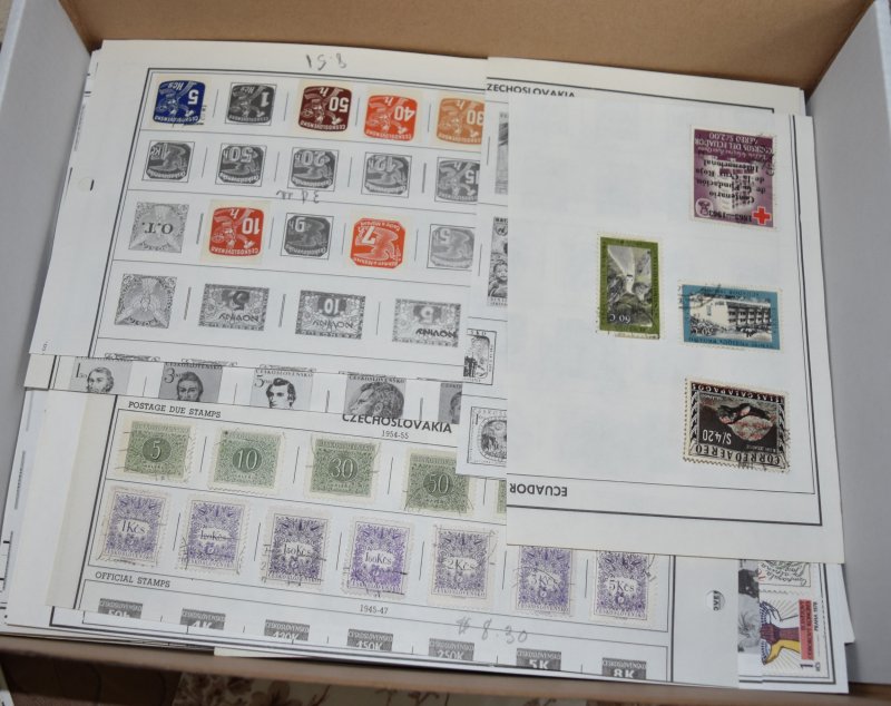 Boxed Lot of Remnant Album Pages, Stamps, Old Department Store Sets & More (d2)